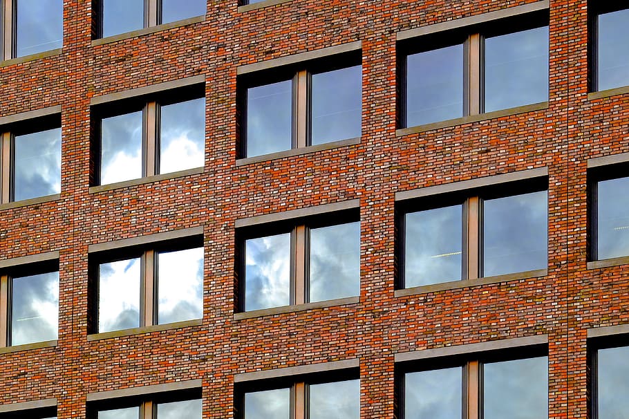 building, facade, brick, windows, reflection, architecture HD wallpaper