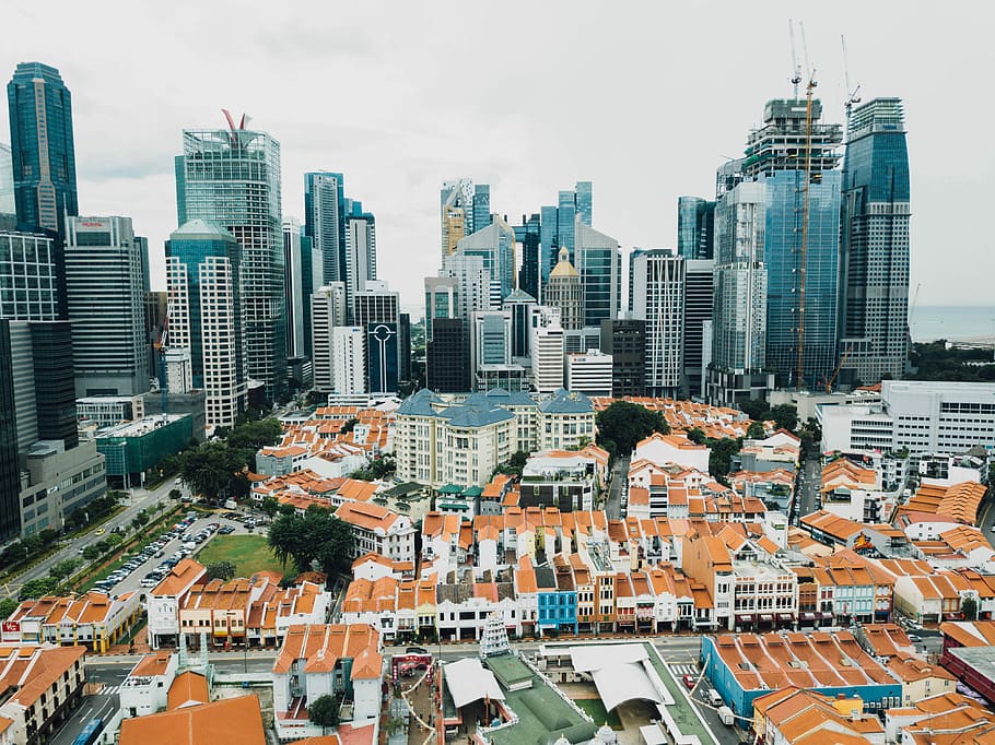 aerial view of skyscrapers, aerial photograph of building and houses HD wallpaper