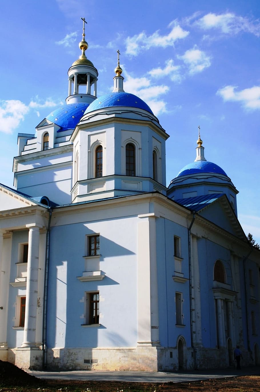 Convent, Cathedral, Building, domes blue, white, light-blue HD wallpaper