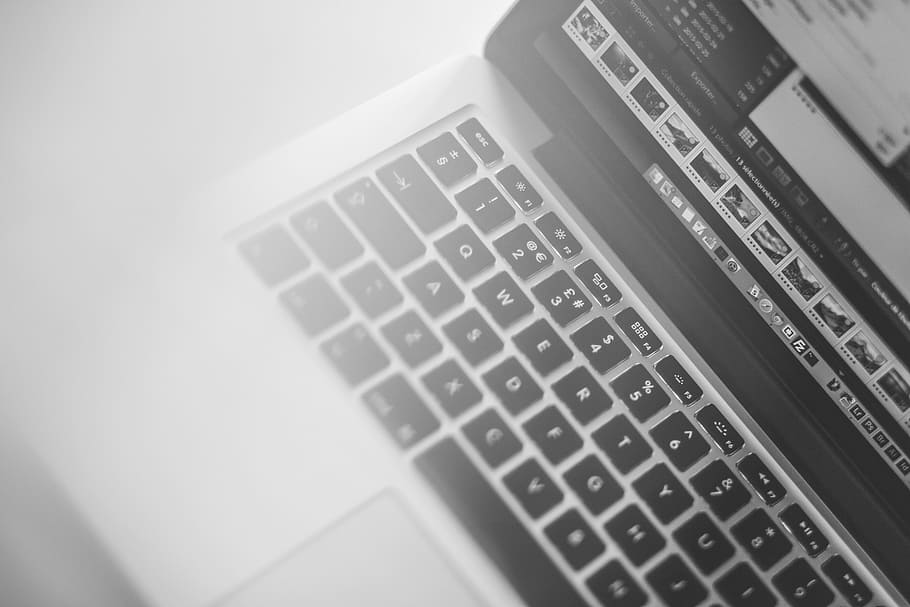 black and silver laptop computer, macbook, keyboard, business HD wallpaper