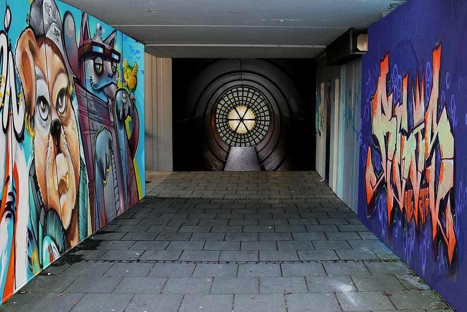 passage, underpass, graffiti, gang, tunnel, art and craft, architecture, HD wallpaper