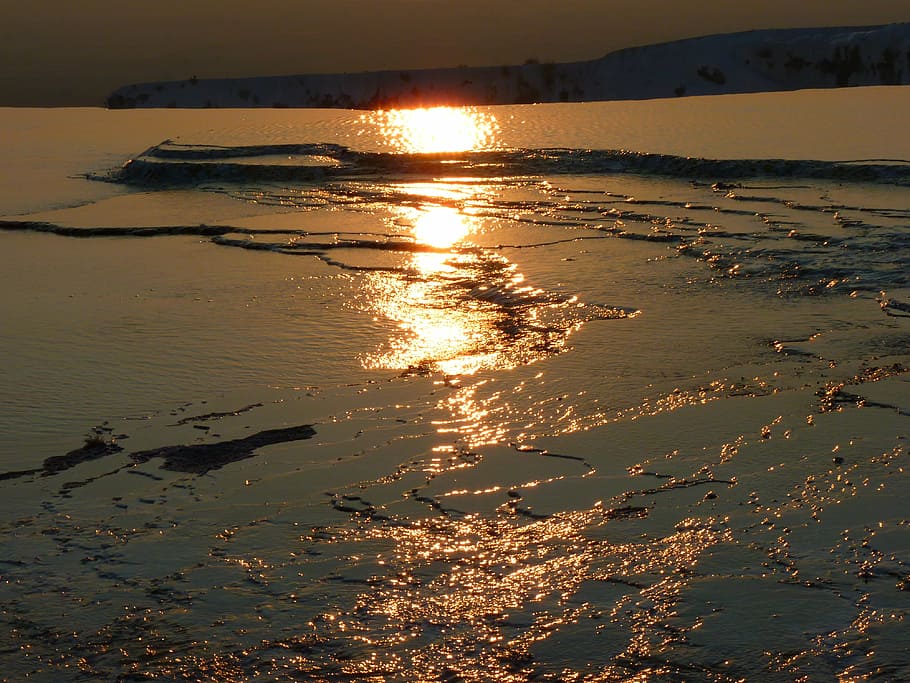 clear river during night time photography, pamukkale, abendstimmung HD wallpaper