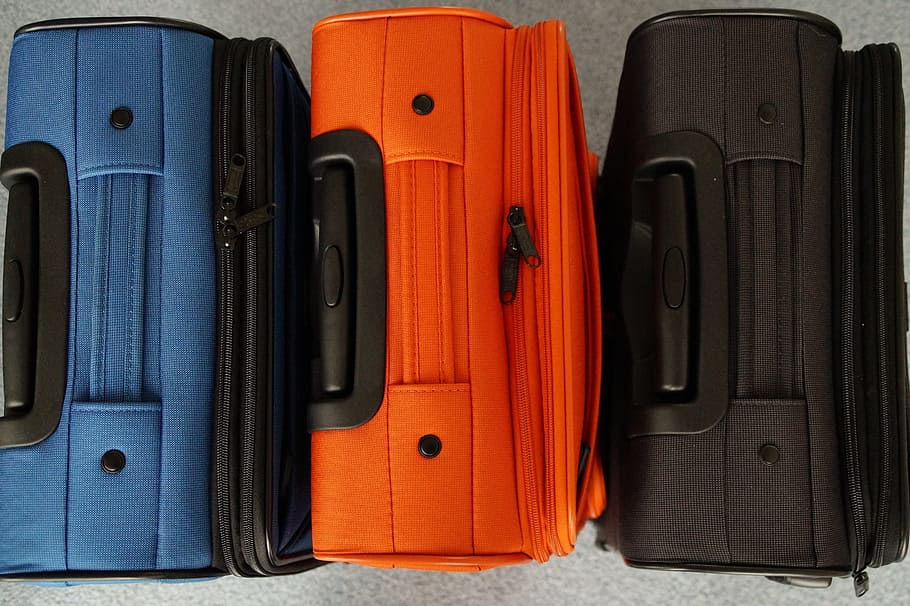 three inline assorted color softside luggage bags, go away, travel