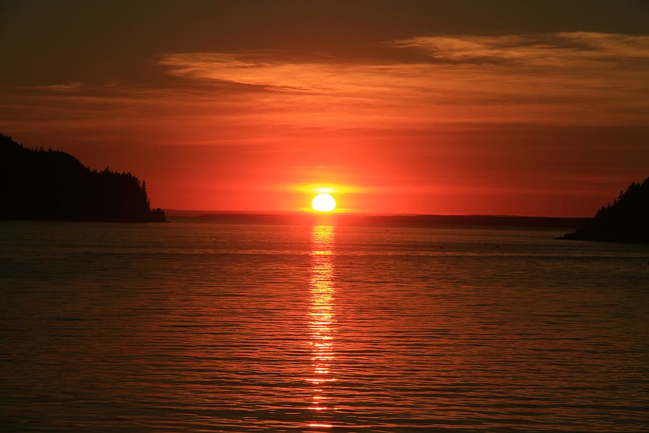 landscape, québec, lying sun, twilight, sky, water, sunset HD wallpaper