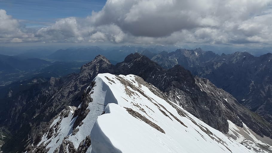zugspitze, cornice, arête, ridge, rock ridge, zugspitze massif HD wallpaper