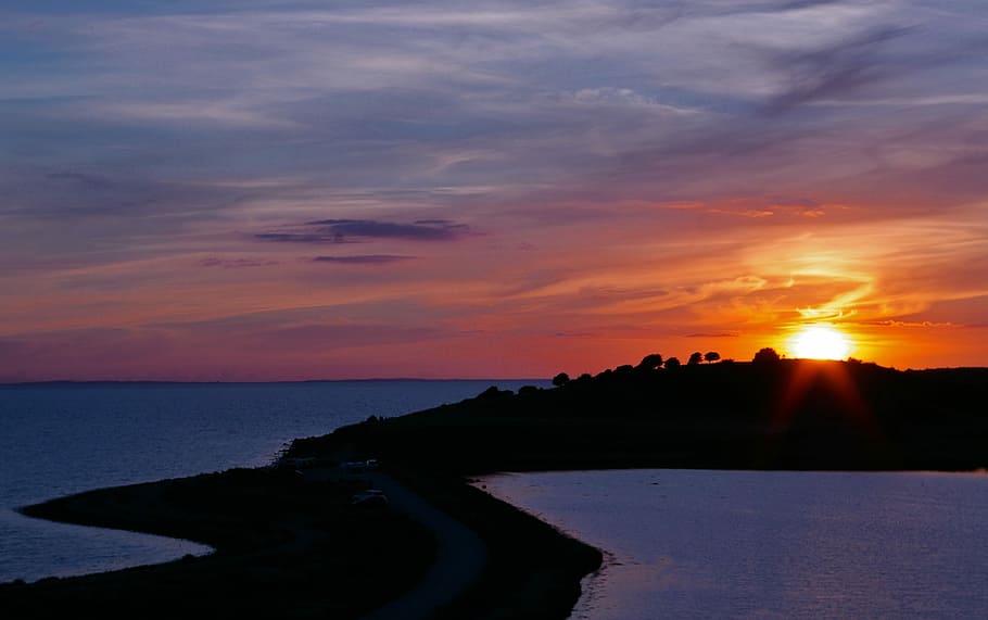 Sunset, Denmark, Baltic Sea, Sea, Coast, water, nature, landscape