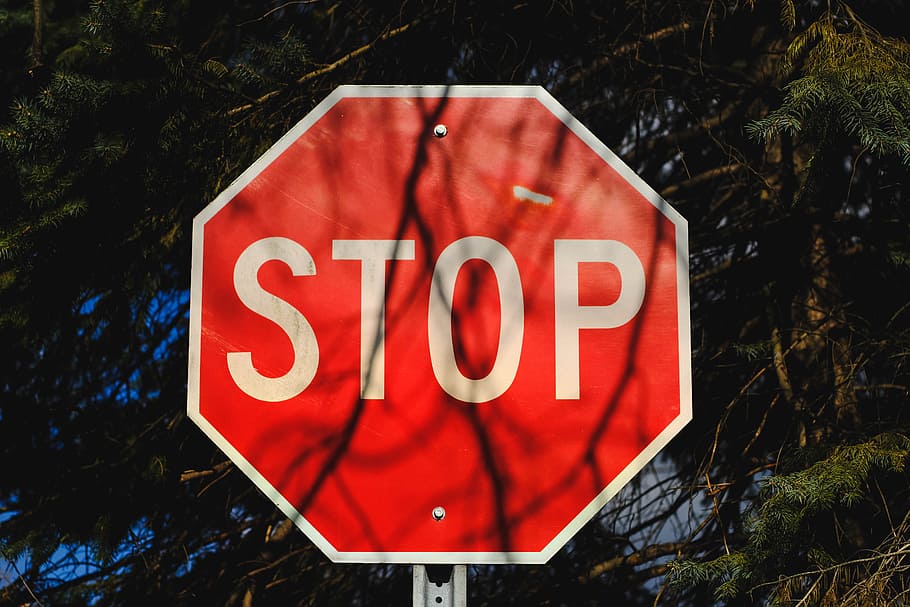red and white stop road sign, octagonal red Stop road sign, signage, HD wallpaper
