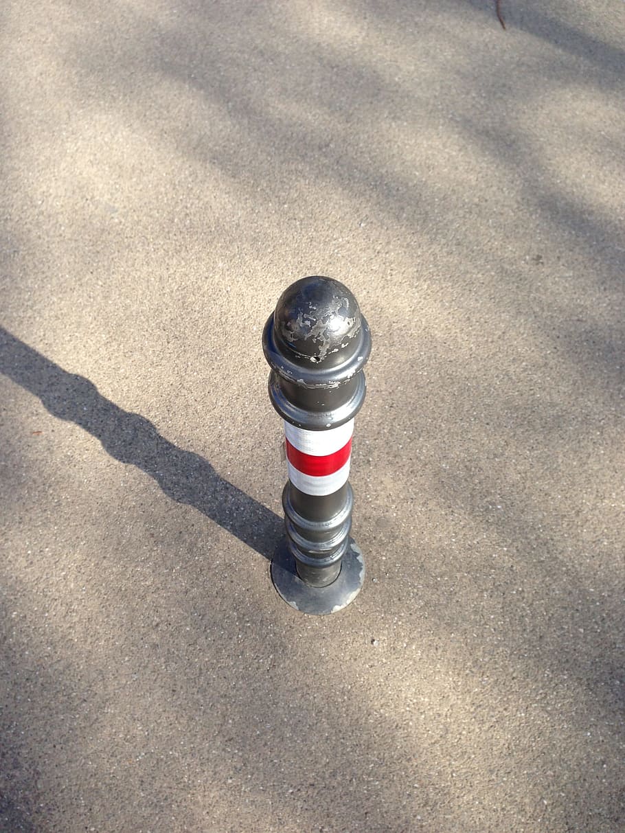 Post, Pillar, Bollard, Shadow, red, white, stripes, striped