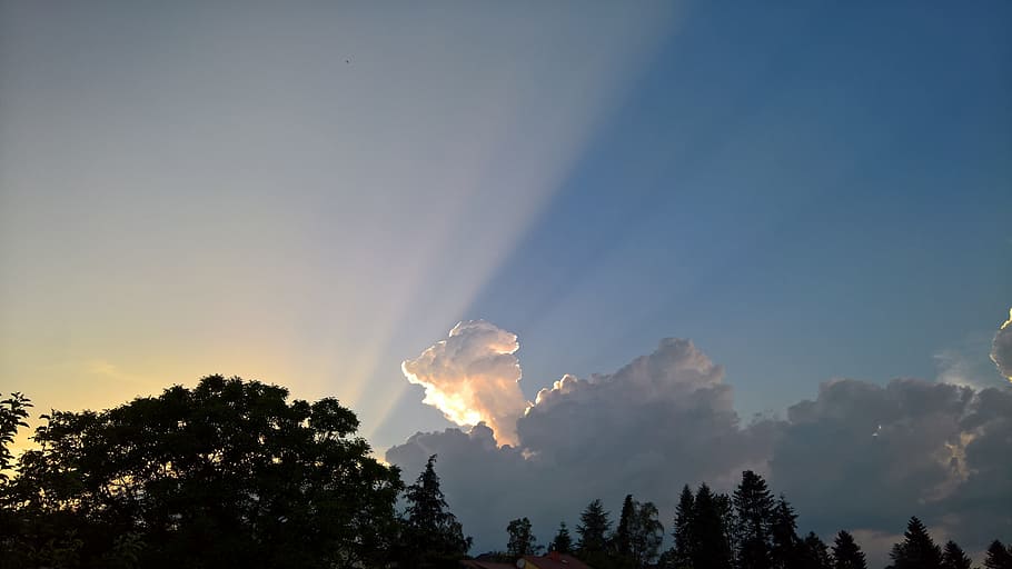 clouds, thunderstorm, sun, light, sky, weather mood, gewitterstimmung HD wallpaper