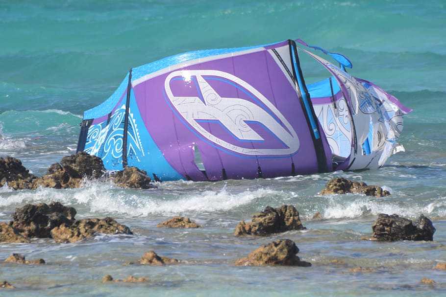 rocks, sea, crash, sailing, weather cloth, kitesurfing, water HD wallpaper