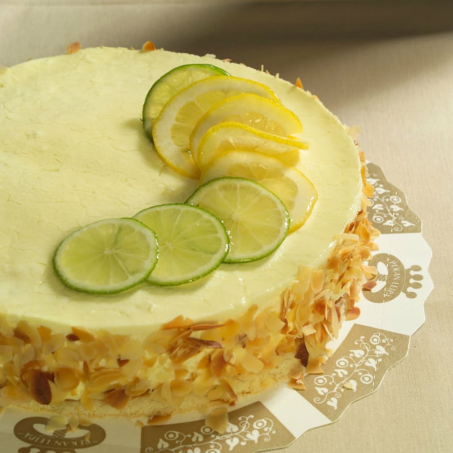 lemon cake, lime, almond, food, food and drink, freshness, healthy eating HD wallpaper
