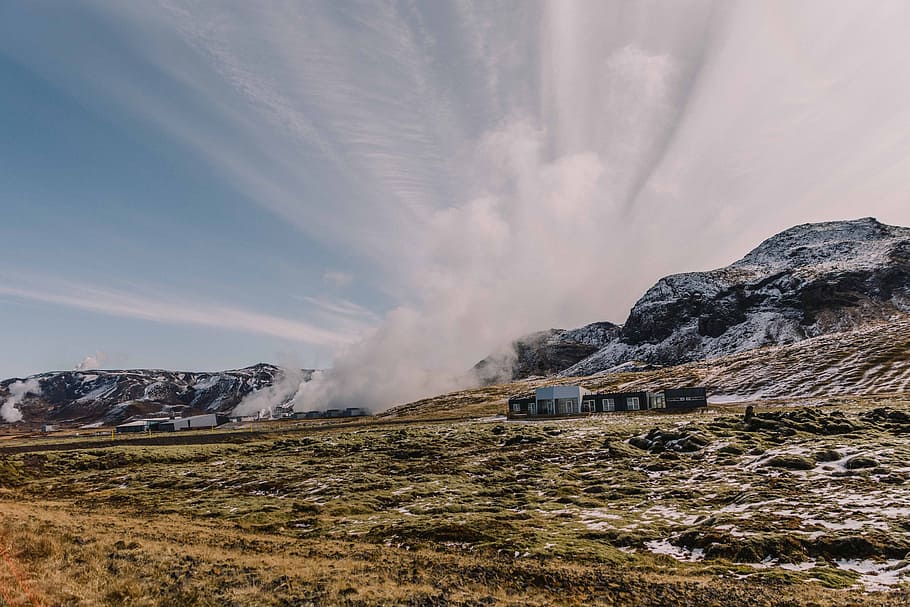 snow, mountains, clouds, cloudy, house, scenics - nature, sky HD wallpaper