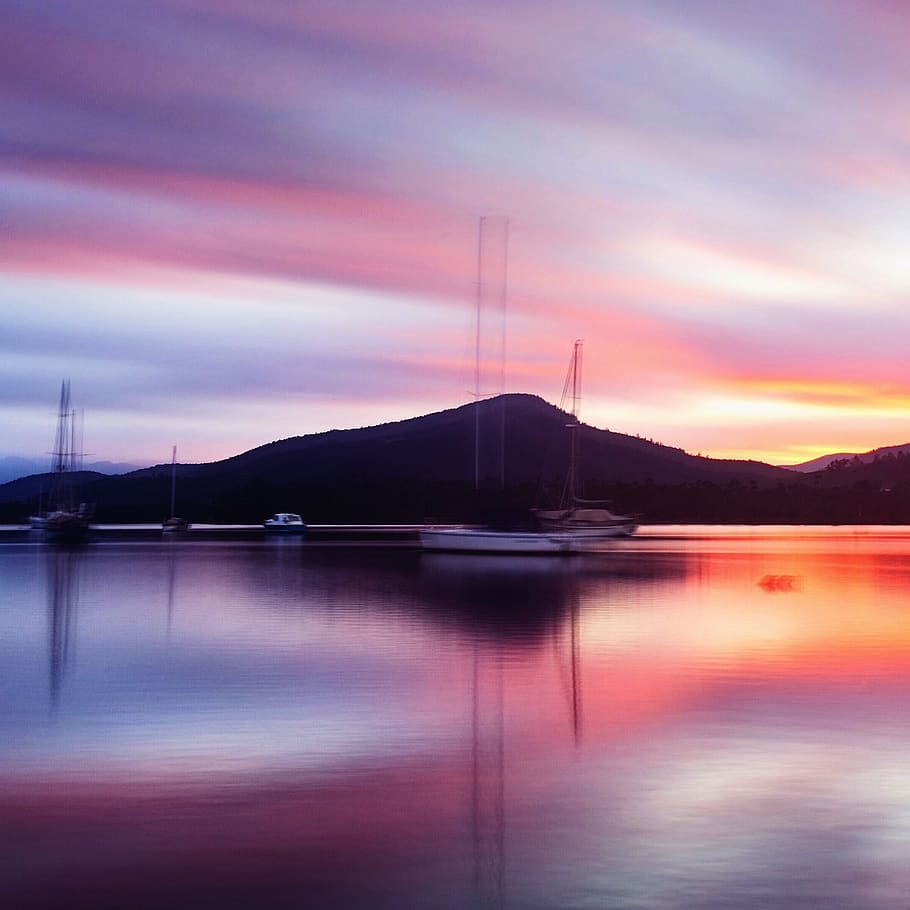 sunset, dawn, dusk, evening, reflection, sunrise, sky, water HD wallpaper