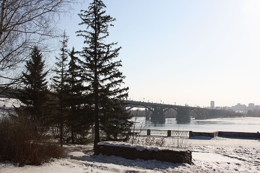quay, river, spring, city, water, bridge, winter, snow, cold temperature HD wallpaper