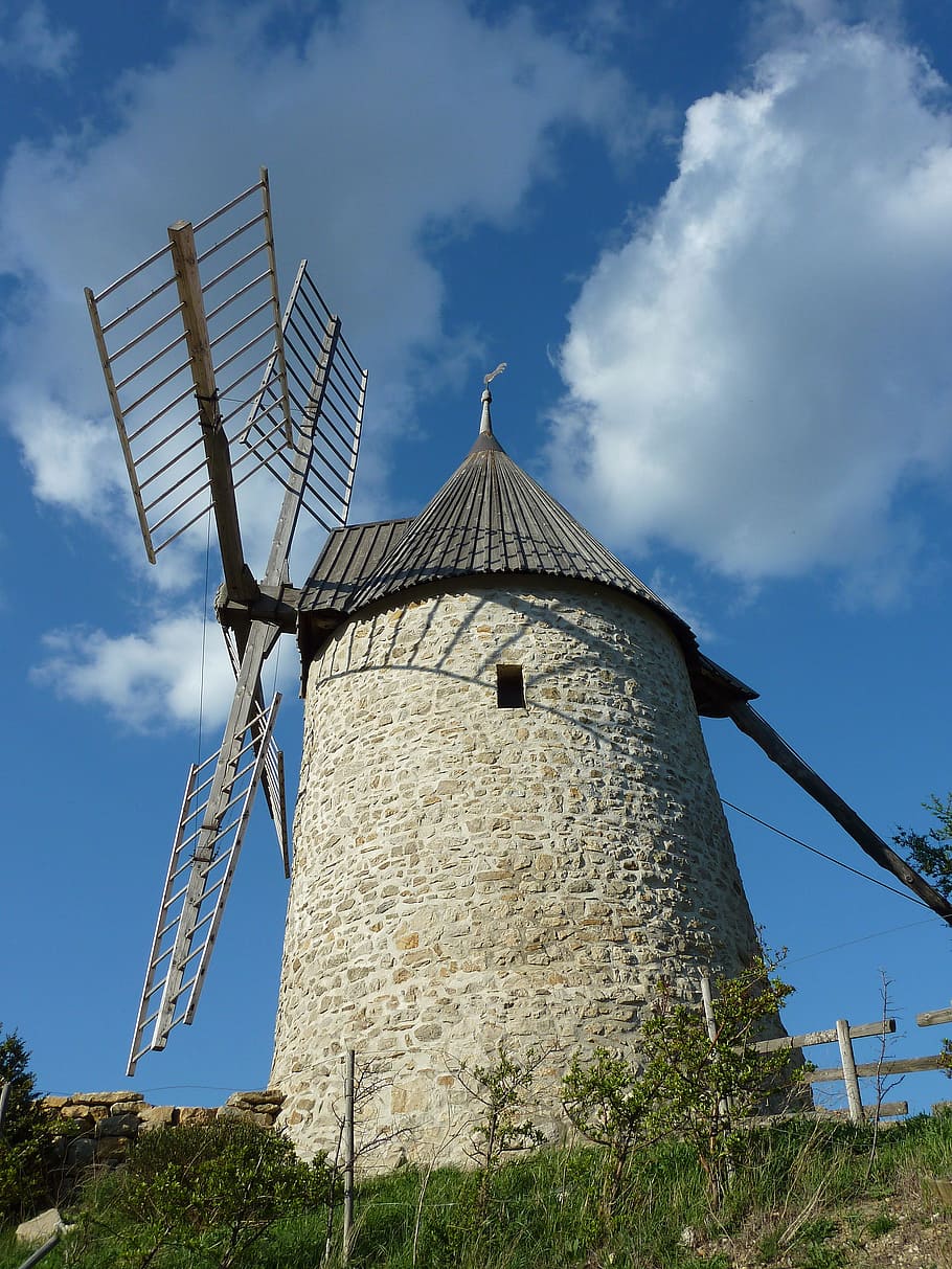 mill, sky, cloud, blue, nature, landscape, france, calm, flour HD wallpaper