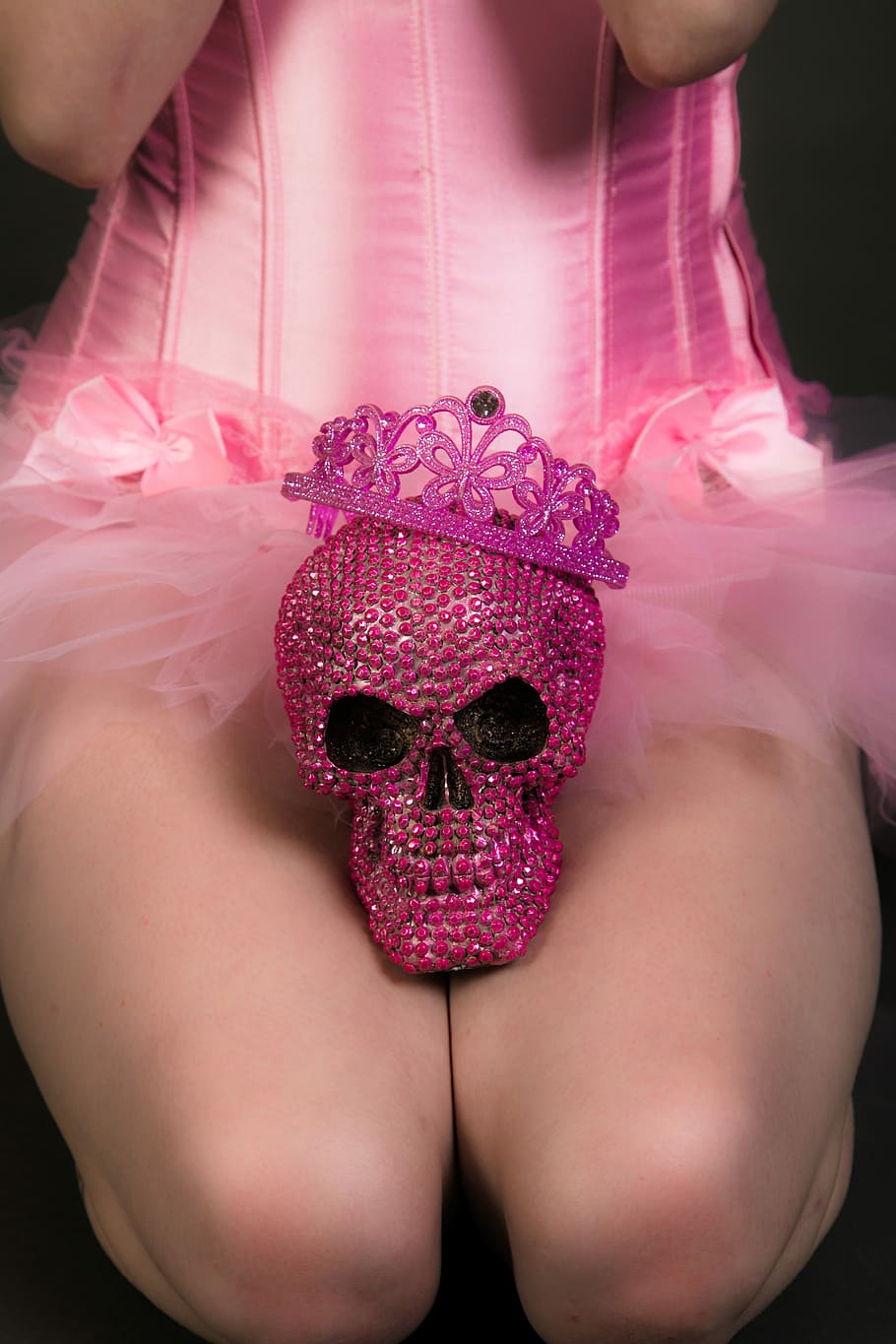 skull, princess, dark, one person, real people, pink color HD wallpaper