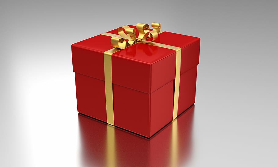 red and yellow gift box, present, package, celebration, christmas, HD wallpaper