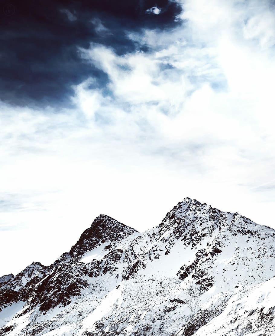 mountain filled of snow under gray cloud, white snow mountain photography HD wallpaper