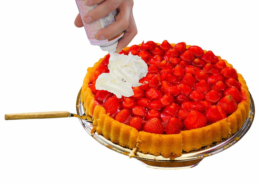 round strawberry cake, Eat, Food, Strawberries, cream, spray, HD wallpaper