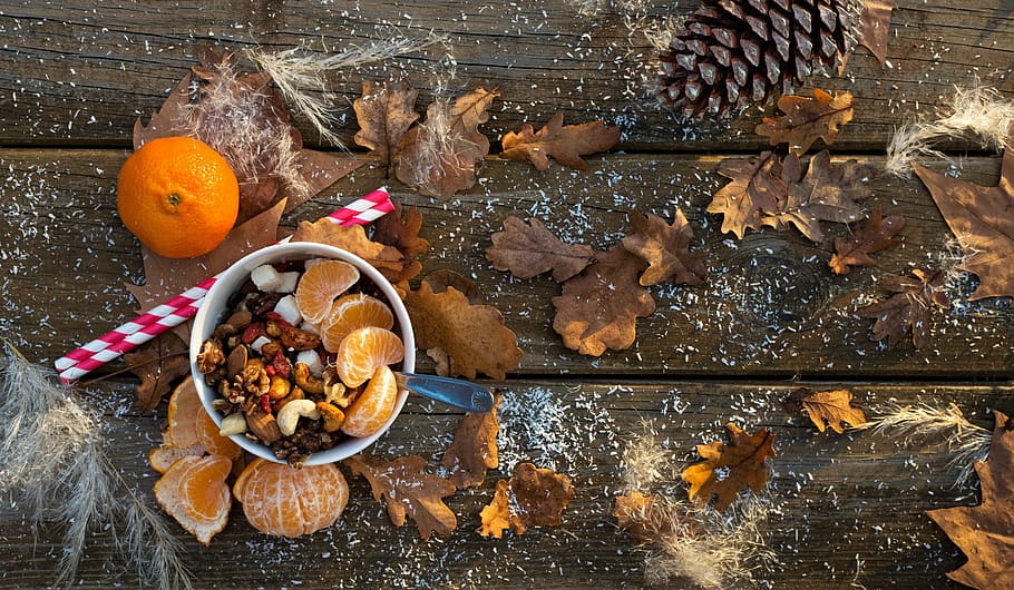 variety of food on wooden furniture, fruit, mandarin, clementines HD wallpaper