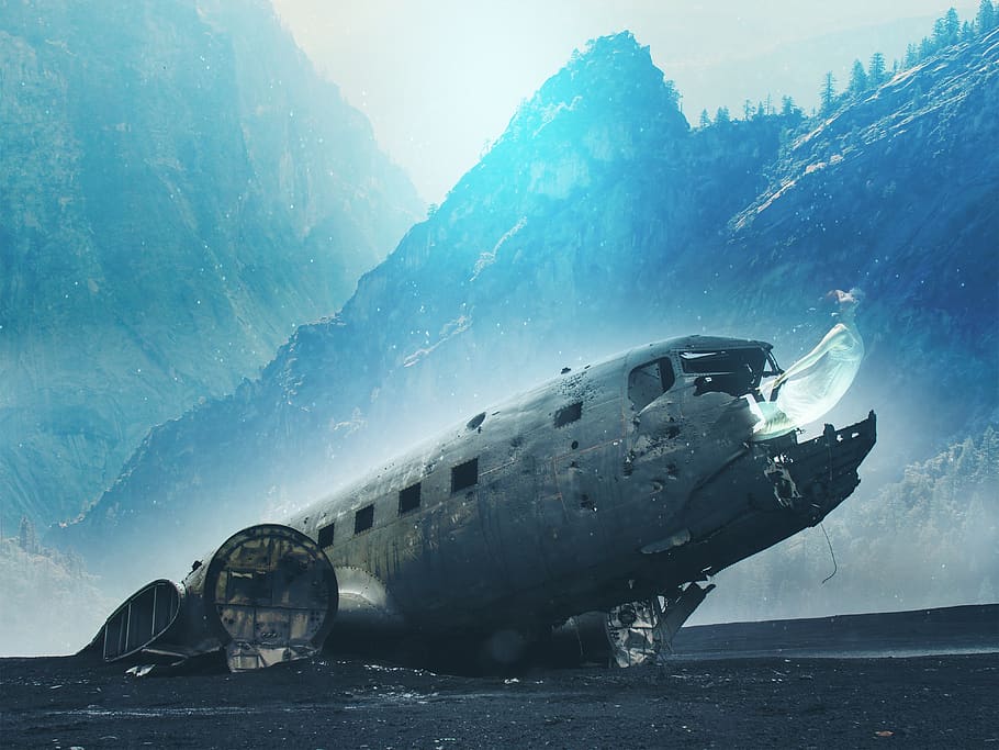 plane, crash, ghost, atmospheric, dark, airplane, aviation, HD wallpaper