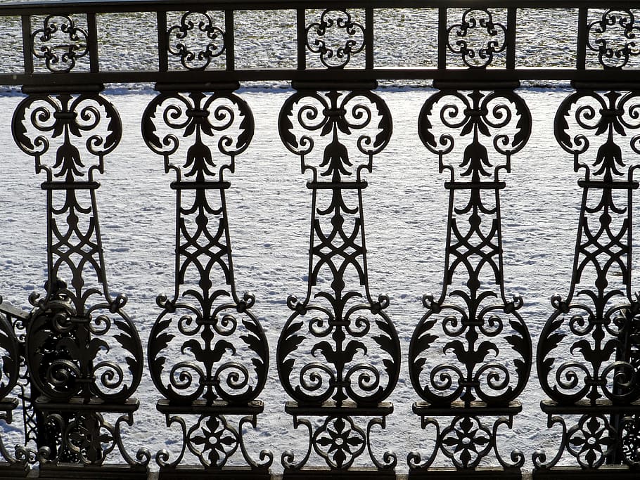 Railing, Wrought Iron, Snow, Grid, winter, ornaments, decant HD wallpaper