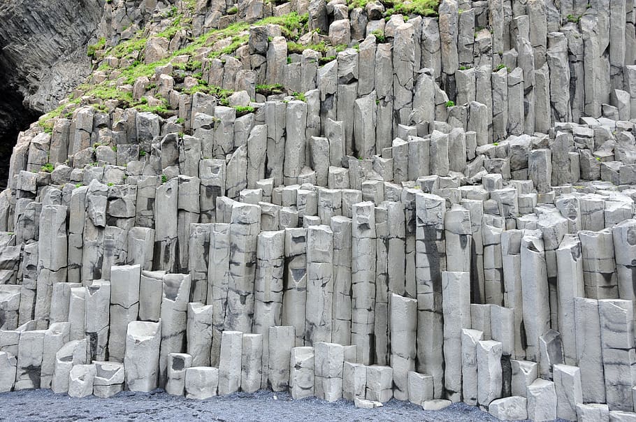 iceland, vik, stone column, cliff, basalt, rock, landscape HD wallpaper