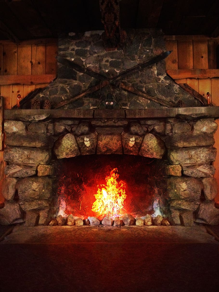 hearth, fireplace, outbreak, logs, stay, winter, by the fire