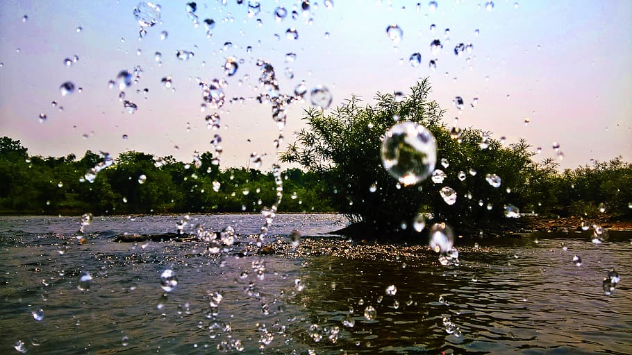 stream, nature, water, motion, sky, drop, day, outdoors, wet HD wallpaper