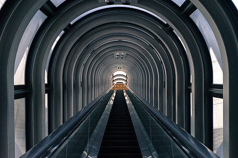 Escalator stairs captured in Osaka, Japan, architecture, building HD wallpaper