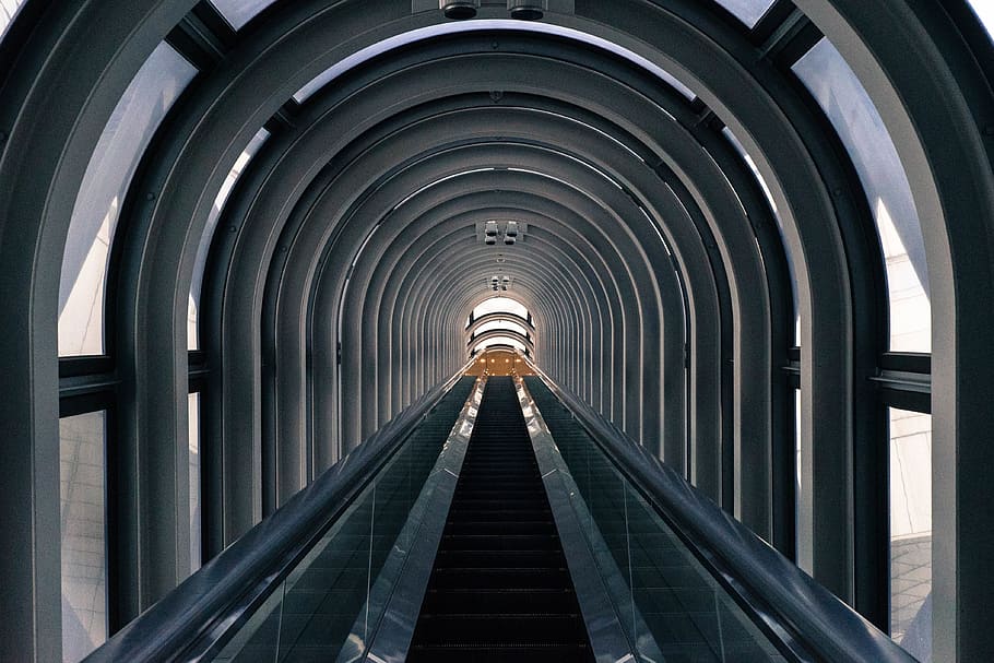 Escalator stairs captured in Osaka, Japan, architecture, building HD wallpaper