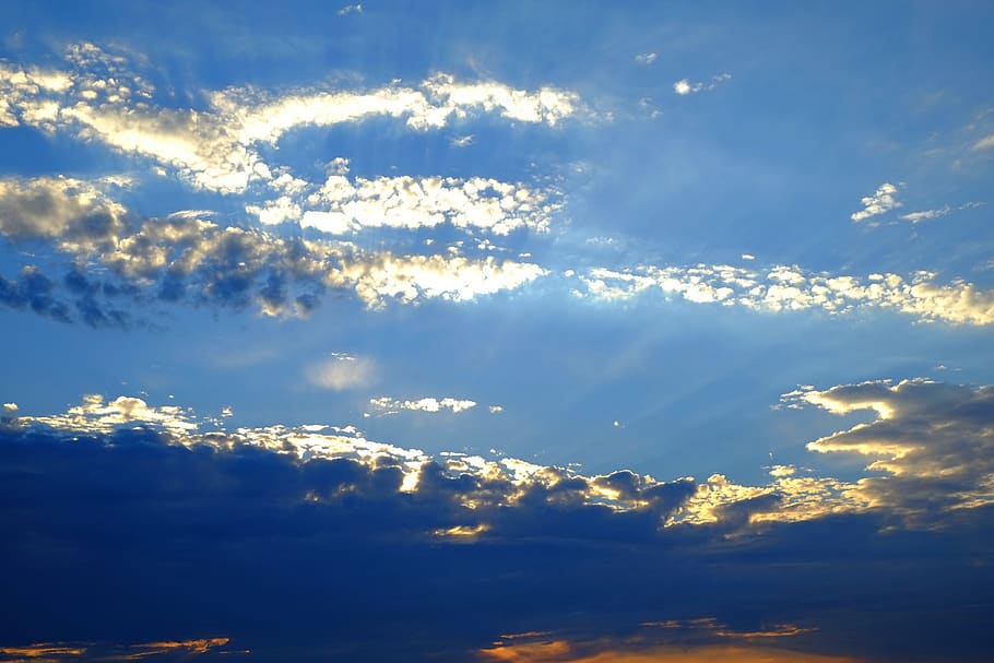 sunbeam, sky, clouds, nature, light, light effect, mood, rays HD wallpaper