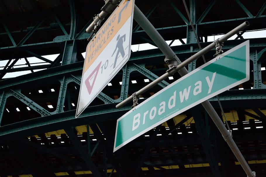new york, harlem, broadway, street sign, signs, manhattan, bridge