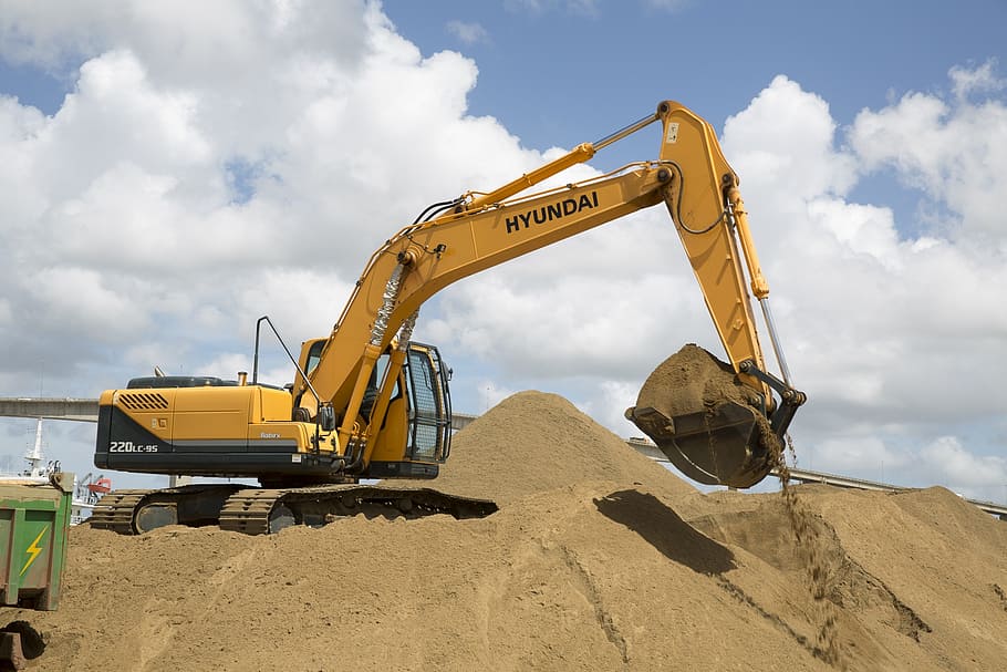 sand excavating during daytime, excavation, power shovel, excavator, HD wallpaper