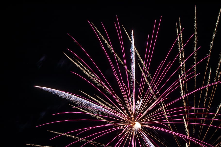 fireworks, pyrotechnics, light, explosion, night, hell, new year's day HD wallpaper