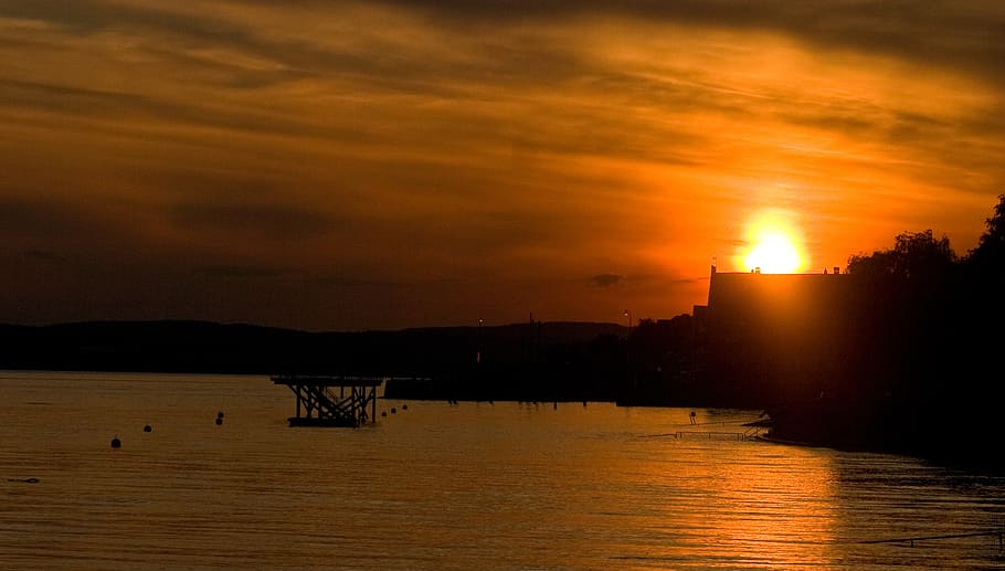 sunset, evening, warm, evening sky, cloud, lake, water, cloud - sky HD wallpaper
