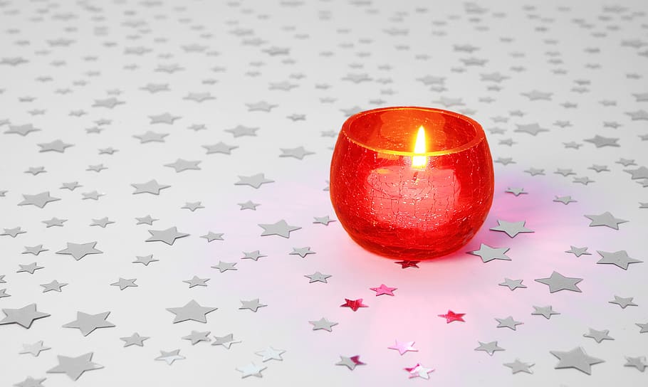 red glass candle holder on white table, background, christmas, HD wallpaper