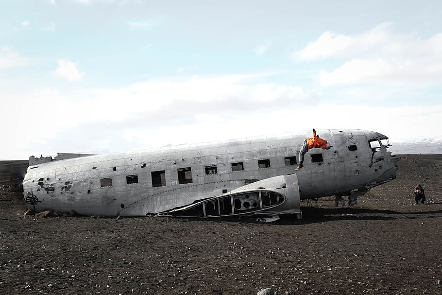 HD wallpaper: airplane, old, wreck, damage, broken, trash, sky, clouds ...