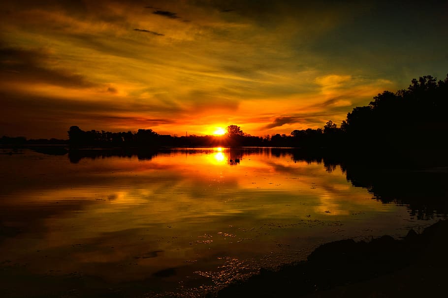 sunset, landscape, nature, sky, laguna, clouds, atmospheric HD wallpaper