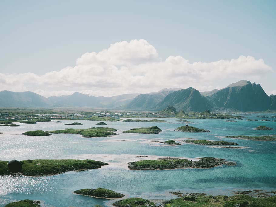 sea, mountains, nature, sky, bay, clouds, idyllic, ocean, scenery HD wallpaper