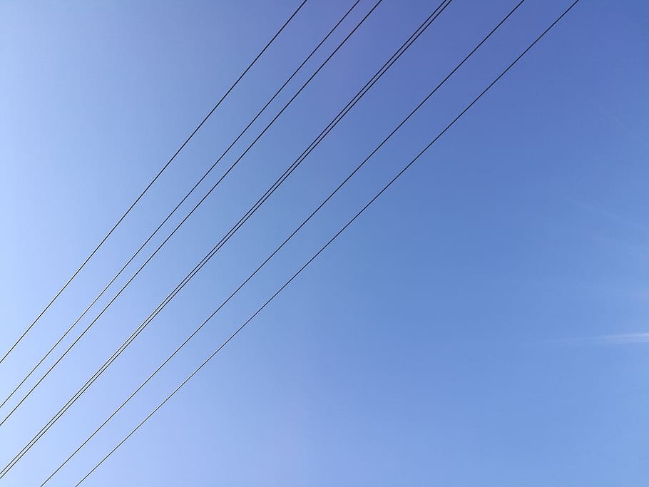 sky, blue, line, clear sky, low angle view, cable, no people HD wallpaper