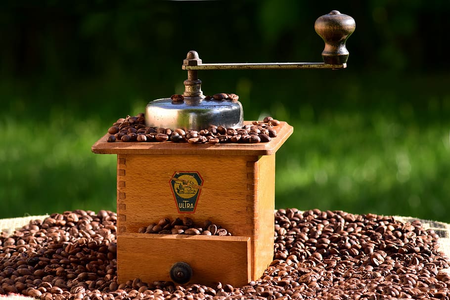 coffee, coffee grinder, mill, coffee beans, historically, wood HD wallpaper