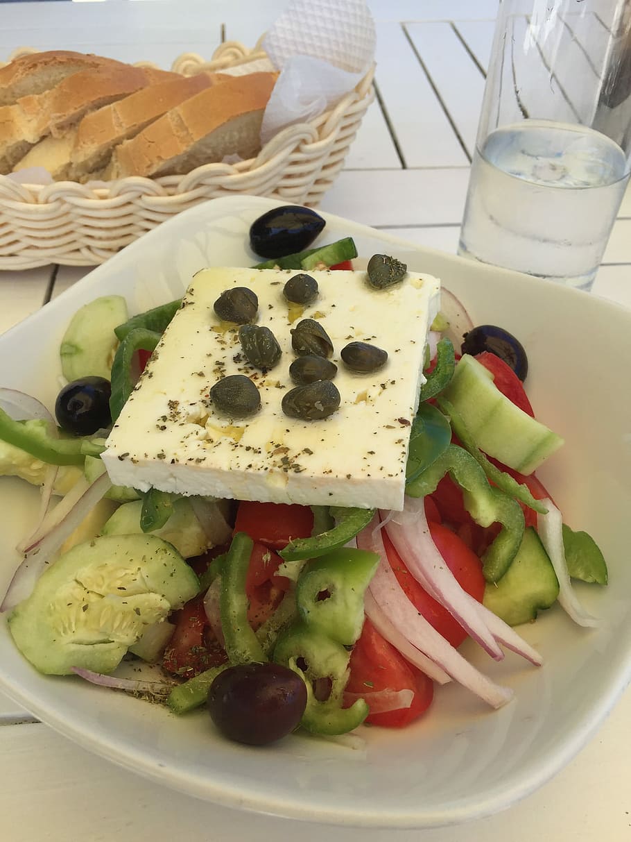 Salad, Greece, useful, food, tomato, cheese, meal, vegetable HD wallpaper