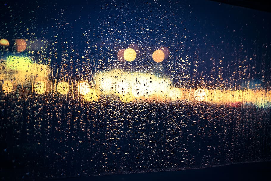 HD wallpaper: selective focus photography of water drops, bokeh, rain, glas...