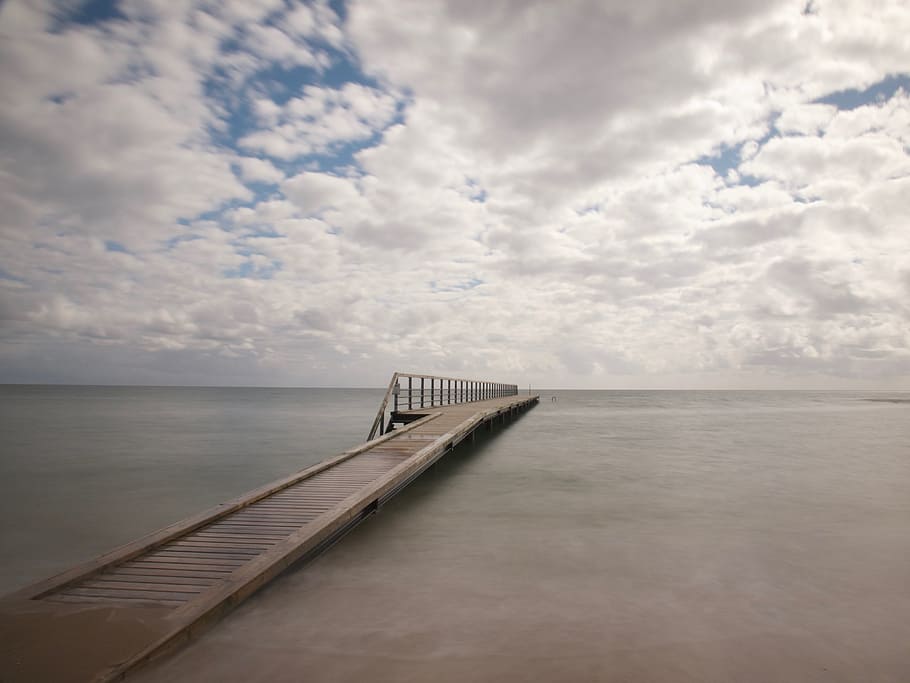 Web, North Sea, Denmark, blavand, boards, clouds, water, nature, HD wallpaper