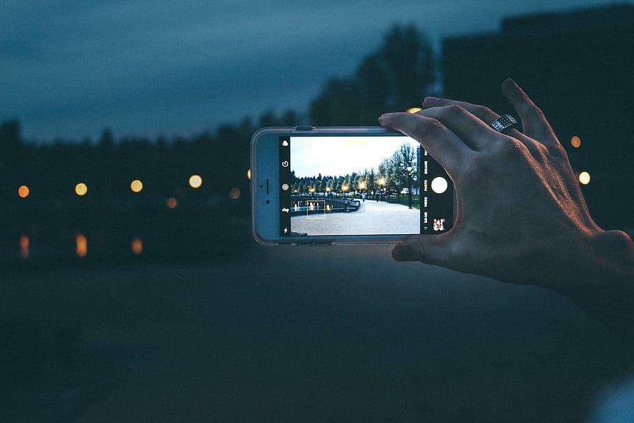 person taking selfie, iphone, pictures, park, technology, photography HD wallpaper