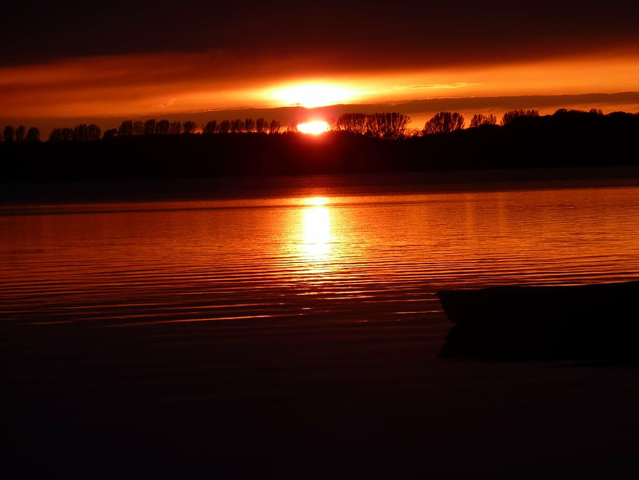 sunset, sky, at dusk, water, reflection, tranquility, silhouette HD wallpaper