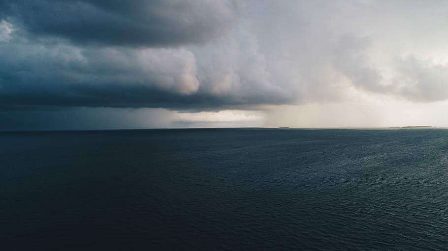 ocean surface during daytime, calm sea under cloudy sky, water HD wallpaper