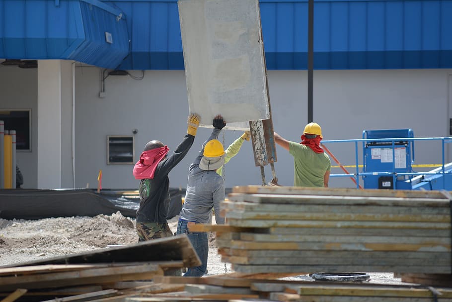 two yellow hard helmets, construction, construction workers HD wallpaper