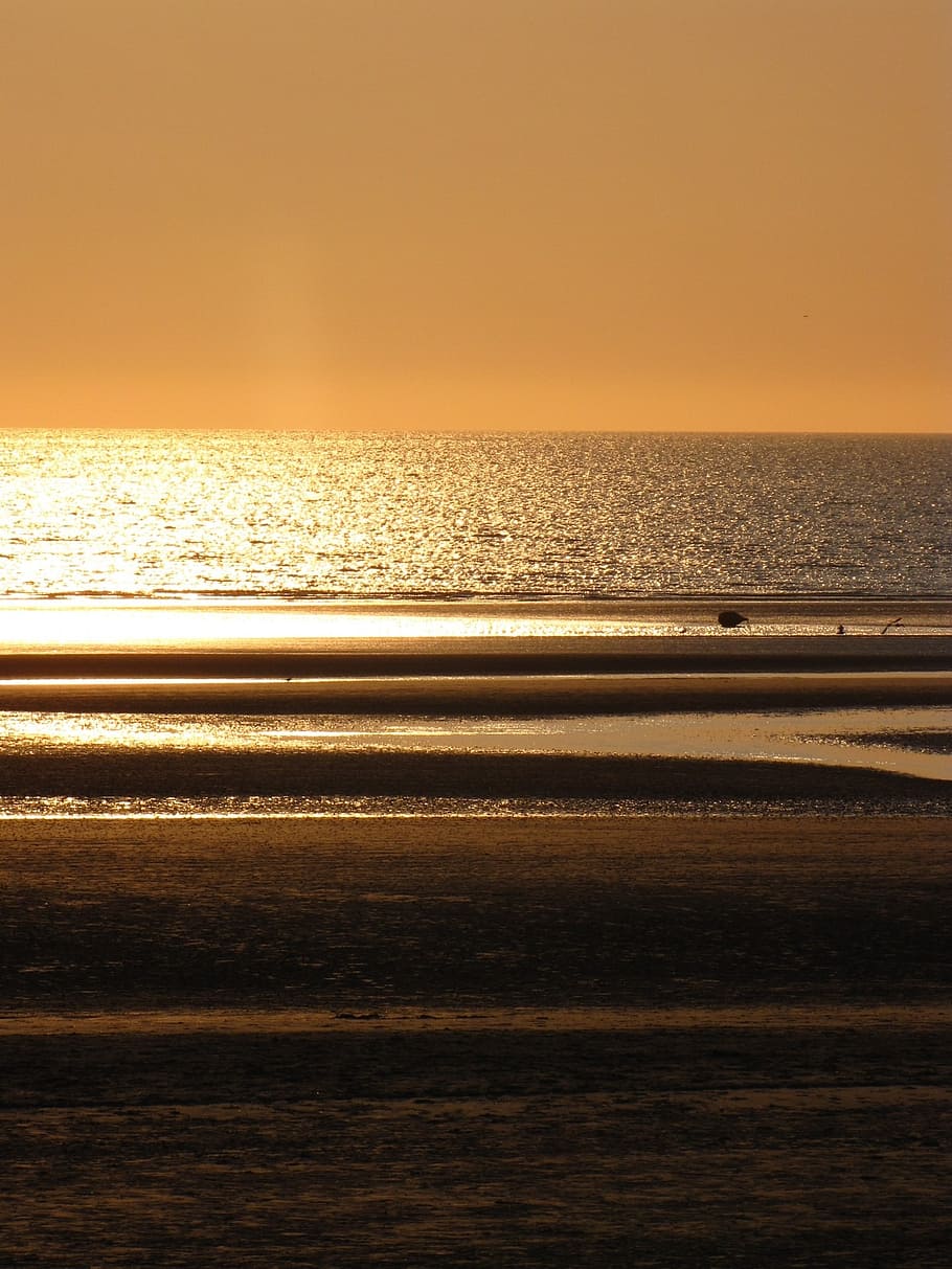 sunset, north pas de calais, cloud, beach, sea, seawall, holiday HD wallpaper